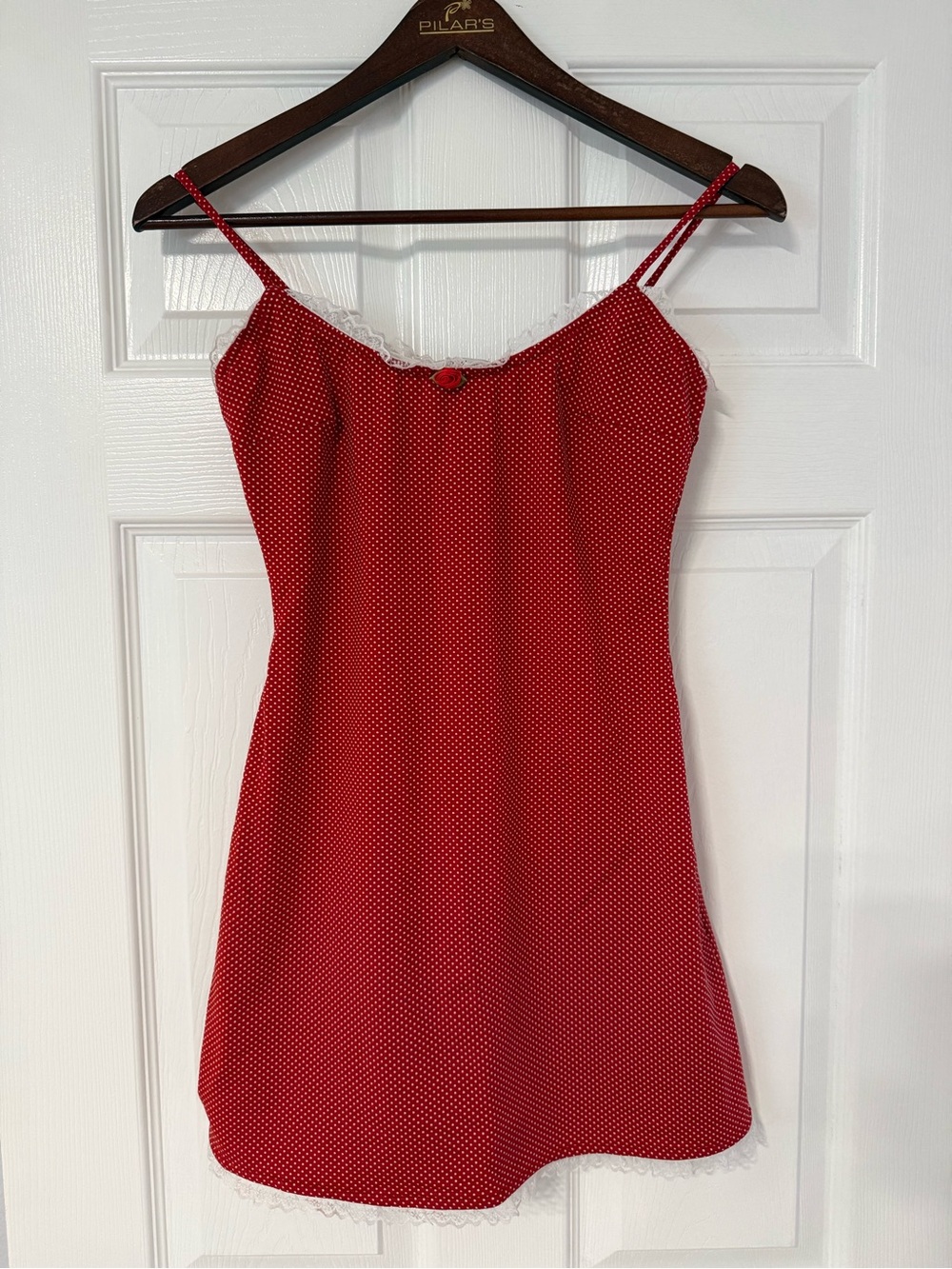 Red Polka Dot Lace-Trim Mini Slip Dress